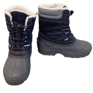 Lands’ End Kids Snow Boats Youth Sz US 3 EU 34 Navy Blue Shearling Lined Winter